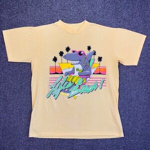 VTG 80s SSI Mens XL Graphic Tee Lifes a Beach Shark Tropical Retro Single Stitch